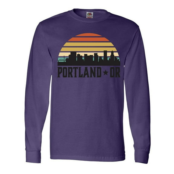 Inktastic Portland Oregon Skyline Retro Sunset Long Sleeve T-Shirt