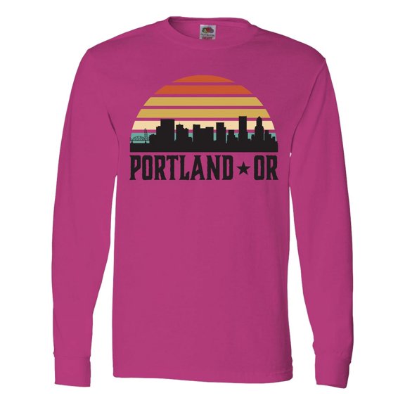 Inktastic Portland Oregon Skyline Retro Sunset Long Sleeve T-Shirt