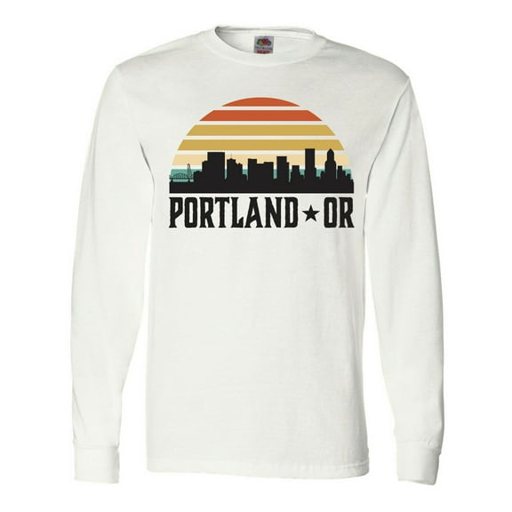 Inktastic Portland Oregon Skyline Retro Sunset Long Sleeve T-Shirt