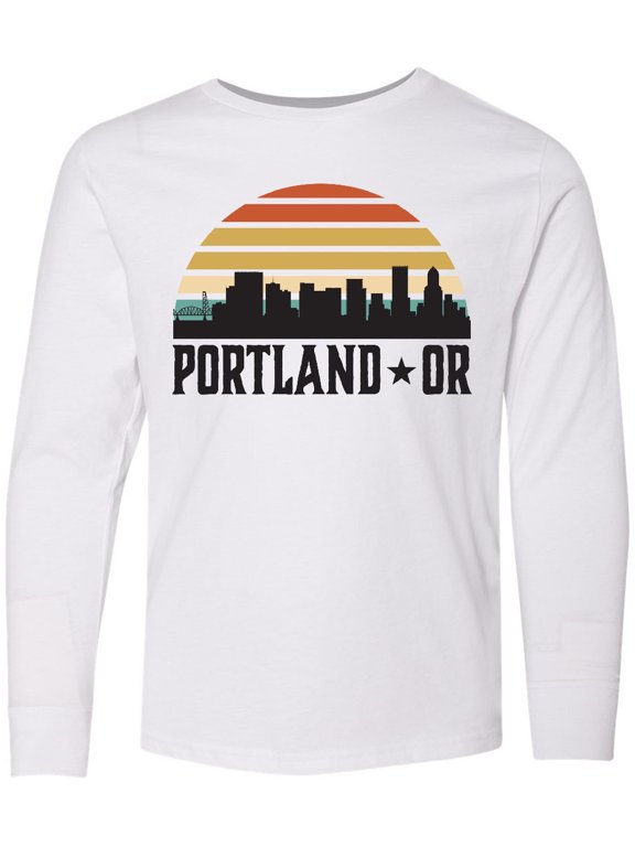 Portland Oregon Skyline Retro Sunset Long Sleeve Youth T-Shirt