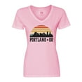 thumbnail image 1 of Inktastic Portland Oregon Skyline Retro Sunset Women's V-Neck T-Shirt, 1 of 5