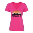 thumbnail image 1 of Inktastic Portland Oregon Skyline Retro Sunset Women's V-Neck T-Shirt, 1 of 5