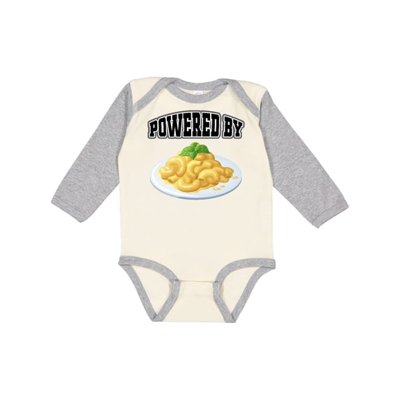 Inktastic Powered by Macaroni and Cheese Boys or Girls Long Sleeve Baby Bodysuit