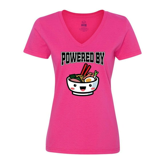 Inktastic Powered by Ramen Cute Noodles Women's V-Neck T-Shirt