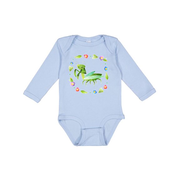 Inktastic Praying Mantis with Flowers and Leaves Boys or Girls Long Sleeve Baby Bodysuit