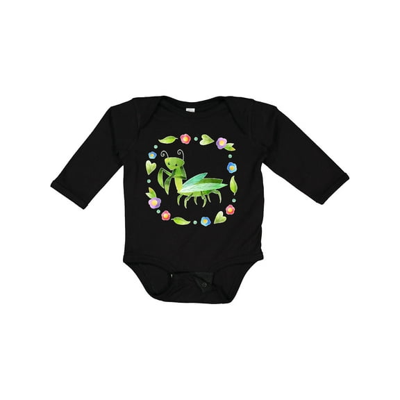 Inktastic Praying Mantis with Flowers and Leaves Boys or Girls Long Sleeve Baby Bodysuit