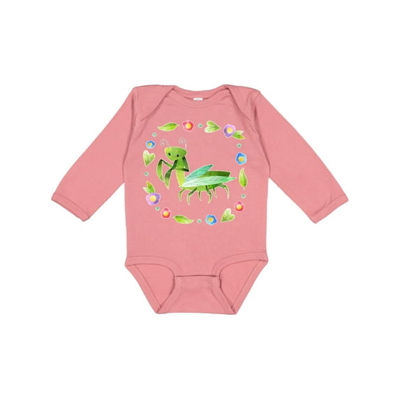 Inktastic Praying Mantis with Flowers and Leaves Boys or Girls Long Sleeve Baby Bodysuit