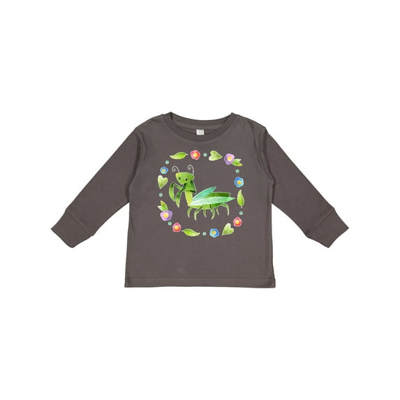 Inktastic Praying Mantis with Flowers and Leaves Boys or Girls Long Sleeve Toddler T-Shirt