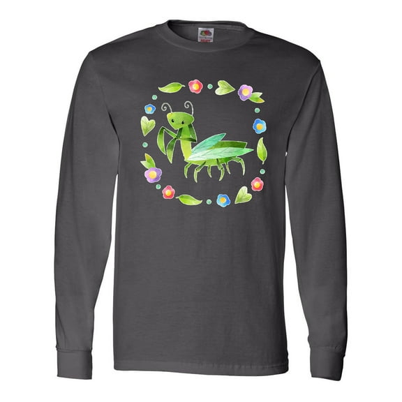 Inktastic Praying Mantis with Flowers and Leaves Long Sleeve T-Shirt