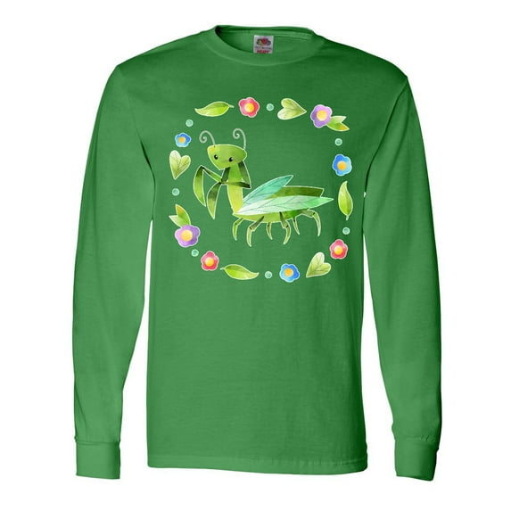 Inktastic Praying Mantis with Flowers and Leaves Long Sleeve T-Shirt