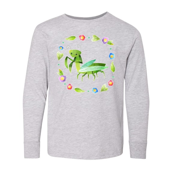 Inktastic Praying Mantis with Flowers and Leaves Long Sleeve Youth T-Shirt