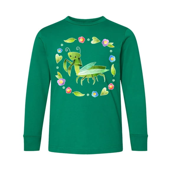 Inktastic Praying Mantis with Flowers and Leaves Long Sleeve Youth T-Shirt