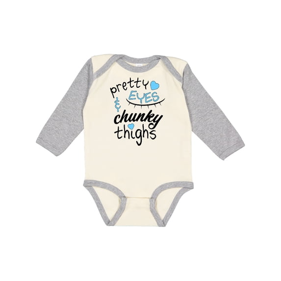Inktastic Pretty Eyes and Chunky Thighs Blue Hearts Boys or Girls Long Sleeve Baby Bodysuit