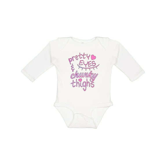 Inktastic Pretty Eyes and Chunky Thighs Boys or Girls Long Sleeve Baby Bodysuit