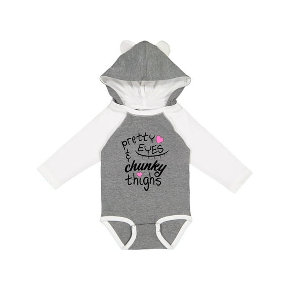 Inktastic Pretty Eyes and Chunky Thighs Pink Hearts Boys or Girls Long Sleeve Baby Bodysuit