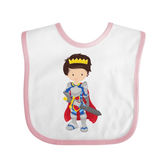 Inktastic Prince, King, Knight, Sword, Crown, Brown Hair Boys Baby Bib