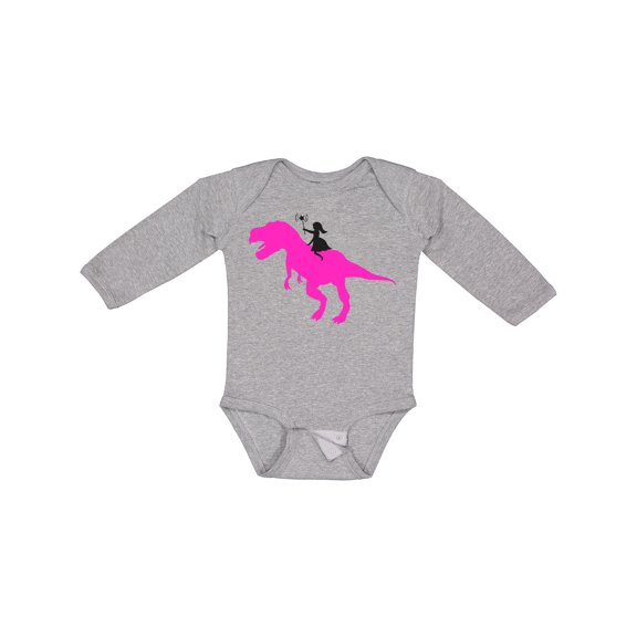 Inktastic Princess Riding Her T-rex Girls Long Sleeve Baby Bodysuit