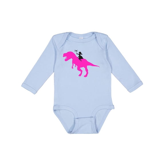 Inktastic Princess Riding Her T-rex Girls Long Sleeve Baby Bodysuit