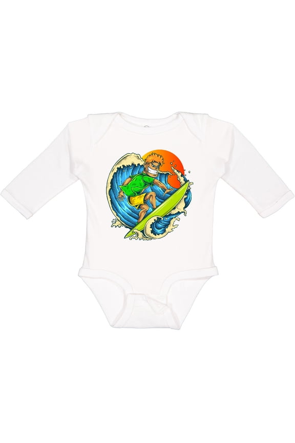 Pro Surfer Dude Boys Long Sleeve Baby Bodysuit