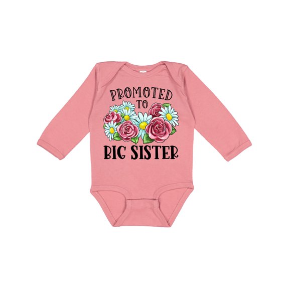 Inktastic Promoted to Big Sister with Flowers Girls Long Sleeve Baby Bodysuit