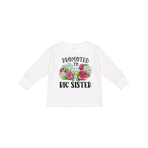 Inktastic Promoted to Big Sister with Flowers Girls Long Sleeve Toddler T-Shirt