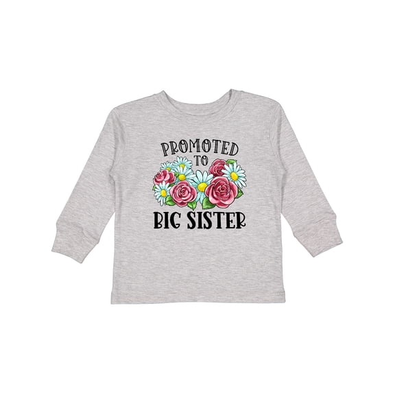 Inktastic Promoted to Big Sister with Flowers Girls Long Sleeve Toddler T-Shirt