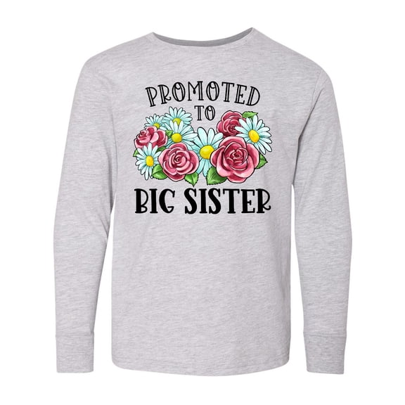 Inktastic Promoted to Big Sister with Flowers Long Sleeve Youth T-Shirt