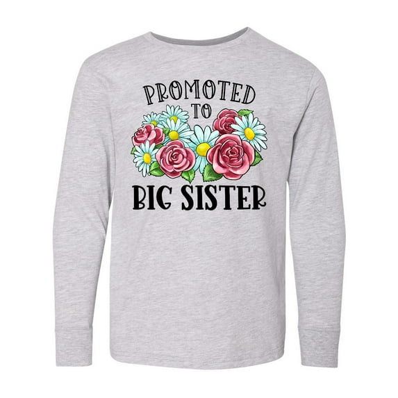 Inktastic Promoted to Big Sister with Flowers Long Sleeve Youth T-Shirt