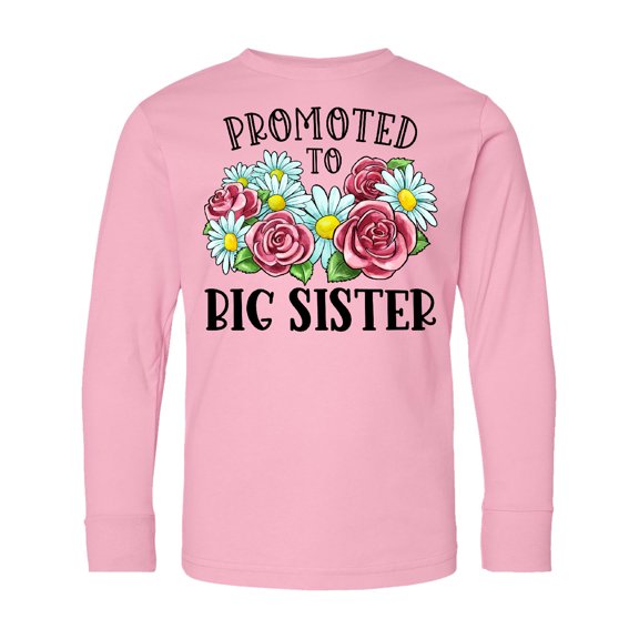 Inktastic Promoted to Big Sister with Flowers Long Sleeve Youth T-Shirt
