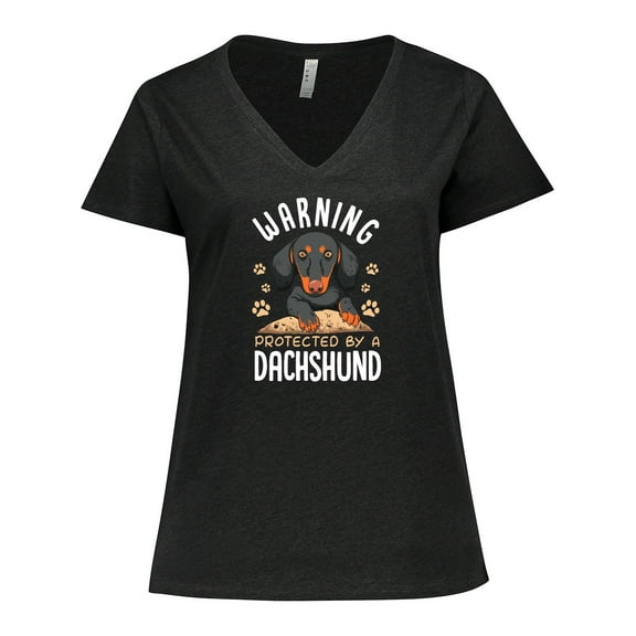 Inktastic Protected by a Dachshund Dog Women's Plus Size V-Neck T-Shirt