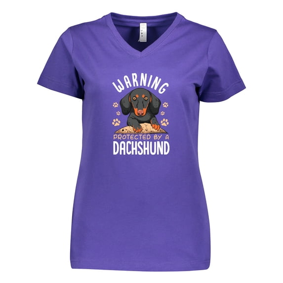 Inktastic Protected by a Dachshund Dog Women's V-Neck T-Shirt