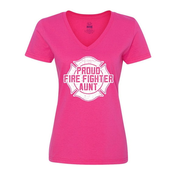 Inktastic Proud Firefighter Aunt WHT Women's V-Neck T-Shirt