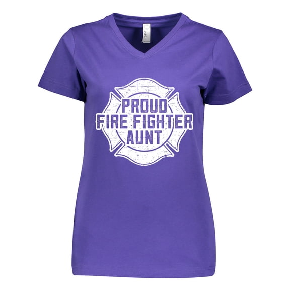 Inktastic Proud Firefighter Aunt WHT Women's V-Neck T-Shirt