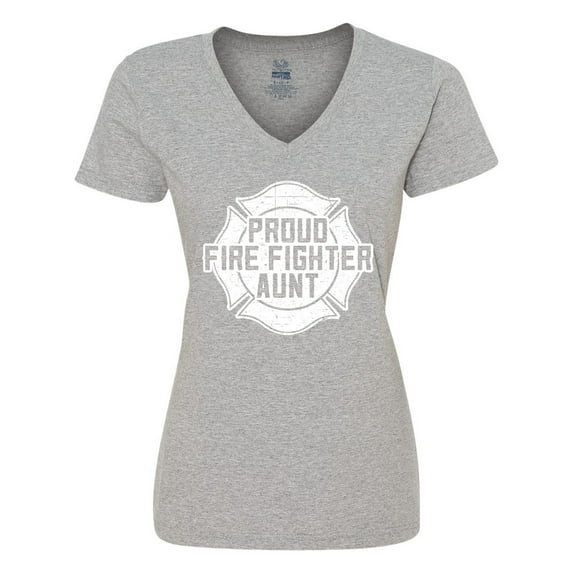 Inktastic Proud Firefighter Aunt WHT Women's V-Neck T-Shirt