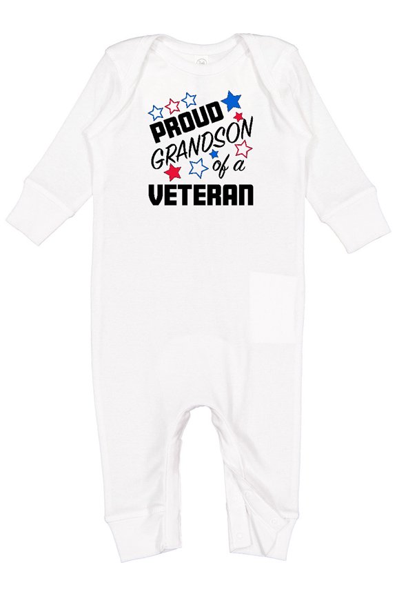 Proud Grandson of a Veteran Veterans Day Baby Romper Coveralls