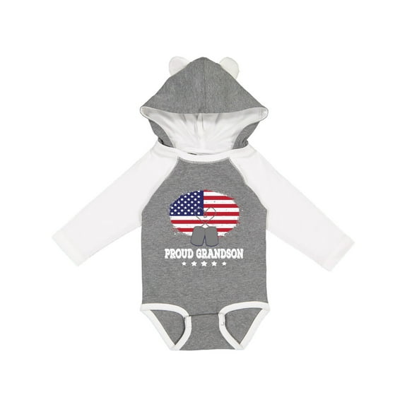 Inktastic Proud Military Grandson US Flag Boys Long Sleeve Baby Bodysuit