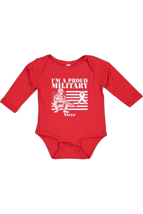 Proud Military Niece Red Friday Girls Long Sleeve Baby Bodysuit