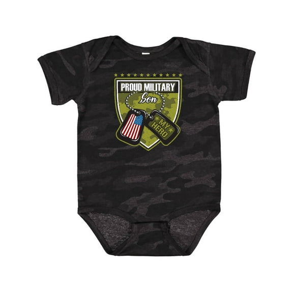 Inktastic Proud Military Son Boys Camo Flag Boys Baby Bodysuit