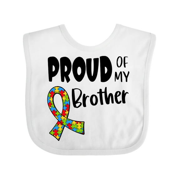 Inktastic Proud of My Brother Autism Awareness Puzzle Piece Ribbon Boys or Girls Baby Bib