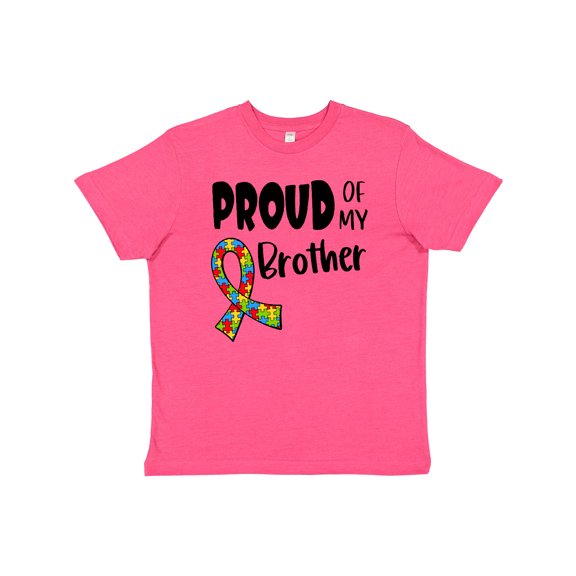 Inktastic Proud of My Brother Autism Awareness Puzzle Piece Ribbon Youth T-Shirt