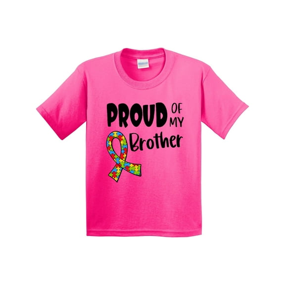 Inktastic Proud of My Brother Autism Awareness Puzzle Piece Ribbon Youth T-Shirt