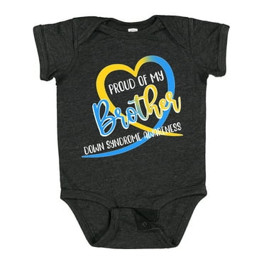 Inktastic Proud of My Brother Down Syndrome Awareness Heart Ribbon Boys or Girls Baby Bodysuit