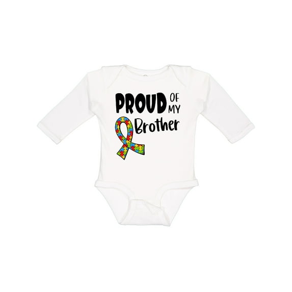 Inktastic Proud of my Brother Autism Awareness Puzzle Piece Ribbon Boys or Girls Long Sleeve Baby Bodysuit