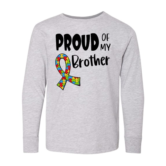 Inktastic Proud of my Brother Autism Awareness Puzzle Piece Ribbon Long Sleeve Youth T-Shirt