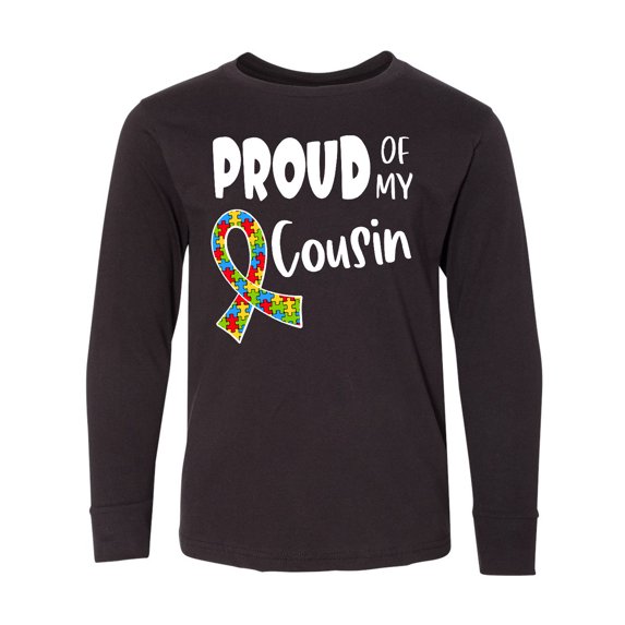 Inktastic Proud of my Cousin Autism Awareness Puzzle Piece Ribbon Long Sleeve Youth T-Shirt