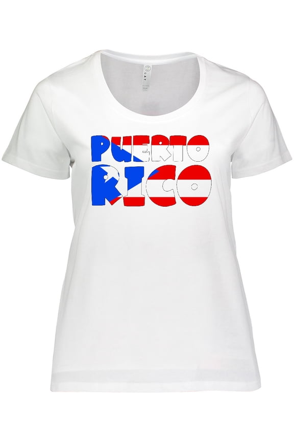 Puerto Rico Flag in Text Women's Plus Size T-Shirt