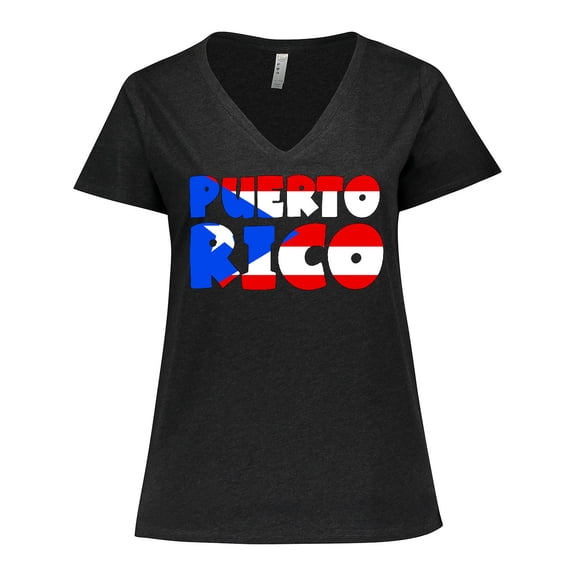Inktastic Puerto Rico Flag in Text Women's Plus Size V-Neck T-Shirt