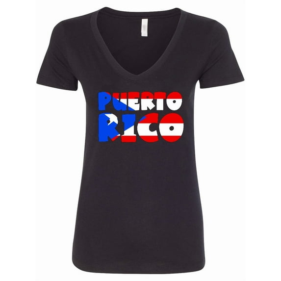 Inktastic Puerto Rico Flag in Text Women's V-Neck T-Shirt