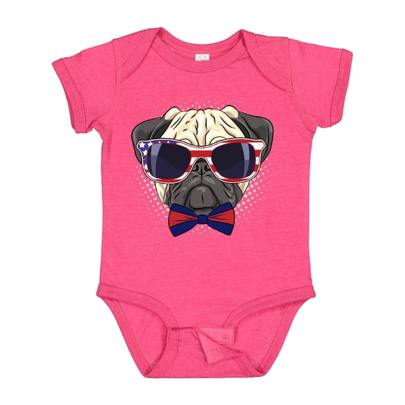 Inktastic Pug Dog July 4th Patriotic Sunglasses Boys or Girls Baby Bodysuit