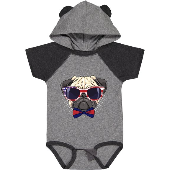 Inktastic Pug Dog July 4th Patriotic Sunglasses Boys or Girls Baby Bodysuit